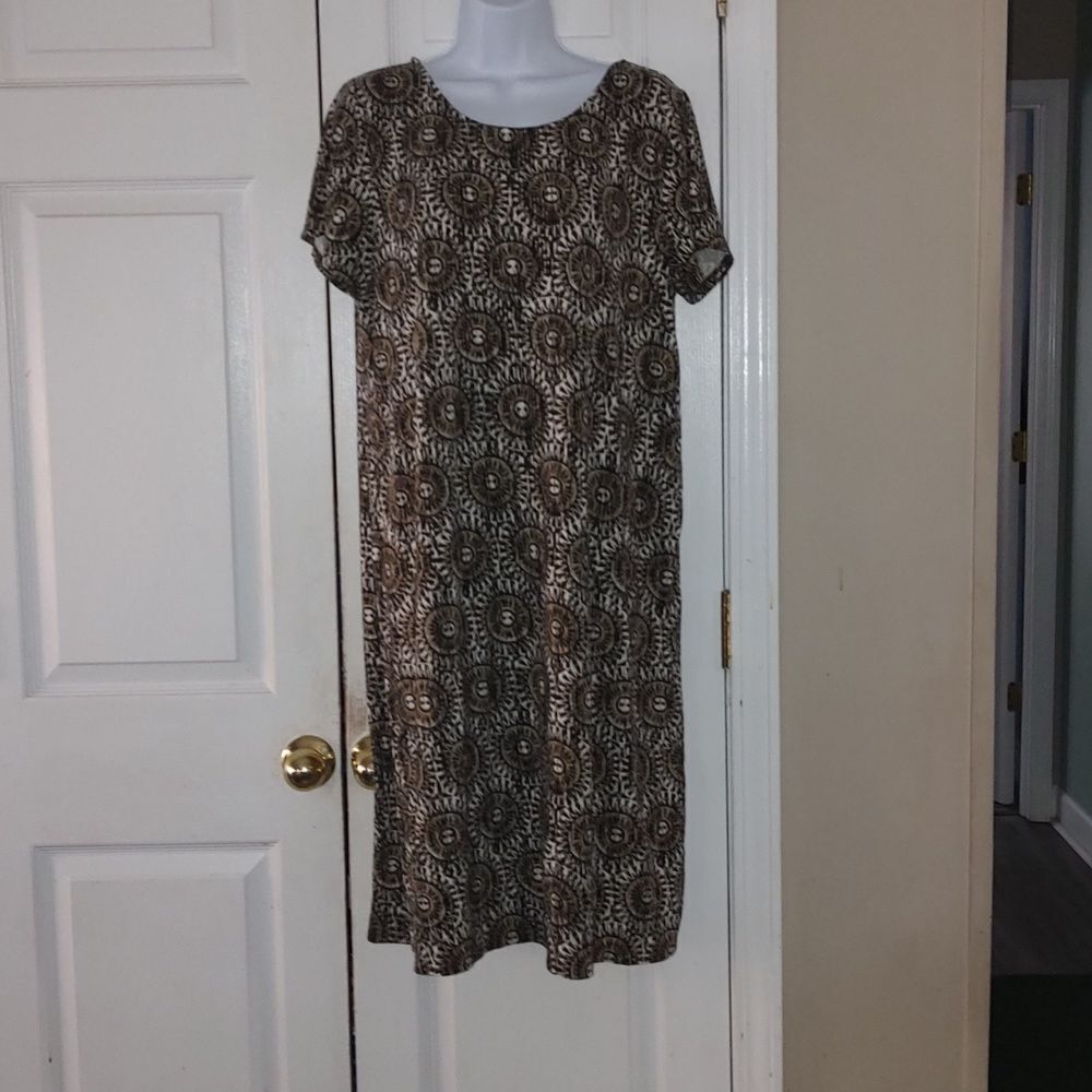 J.Jill wearever collection brown white black print stretch shift dress Sz  L
